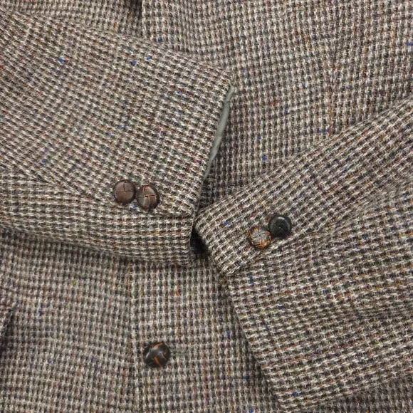 VTG Harris Tweed Wool Blazer Men's 41R Brown Plaid‎Sport Coat Handwoven Jacket